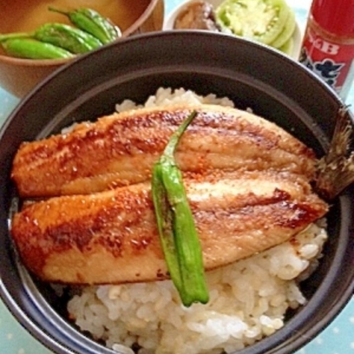 真いわし開きのフライパンで蒲焼き　鰯重♪